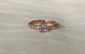 Rose Gold Toned Princess Cut Solitaire Ring