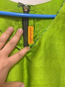 Vibrant Green Kurta with unique  Print Sleeves