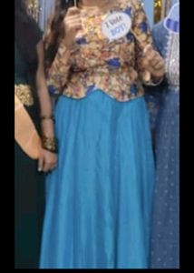 Beautiful Floral Top &amp; Blue Skirt Set