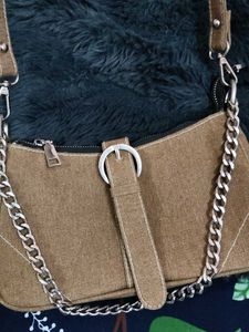 Brown Shoulder Bag with Chain Detail