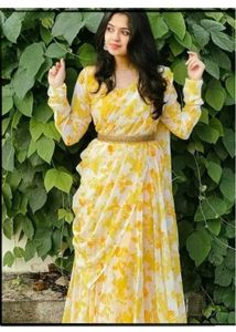 Vibrant Yellow Floral Ethnic Gown