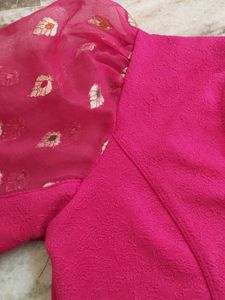 Pink Ethnic Blouse with Printed Sleeves