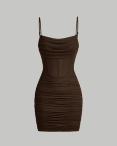 Ruched Mesh Cami Bodycon Dress