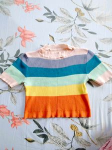 Retro Rainbow Stripe Knit Top