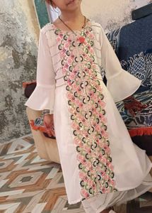 Girls' White Embroidered Suit