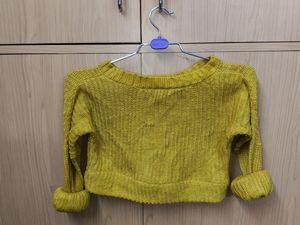 Mustard Woolen Crop Sweater