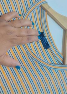 Yellow Striped Casual Dress For 34 Bust