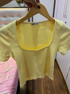Zara Yellow Square Neck Top