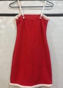 Red Christmas Themed Mini Dress with Fur Trim