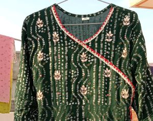 Long Anarkali Kurti With Red Dupatta