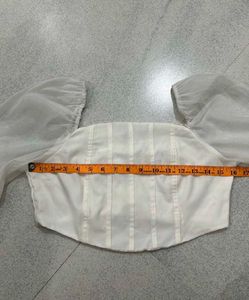 Chic White Sheer Sleeve Corset Top