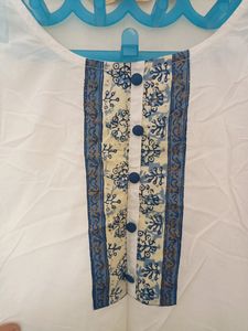 Branded Beautiful White Kurti With Blue Design