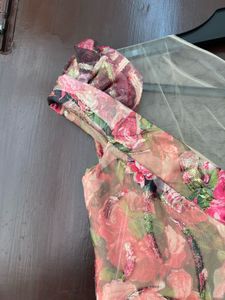 Pink Floral Print Evening Gown