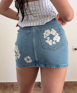 Denim Mini Skirt with Floral Print