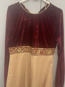 Maroon Velvet Blouse with Golden Embroidery