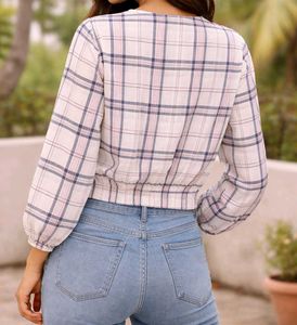Chic Plaid V-Neck Button-Up Top