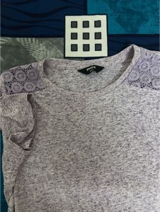 Lavender Heathered T-Shirt with Lace Detail