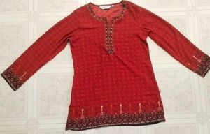 Red Printed Kurta with Embellishments