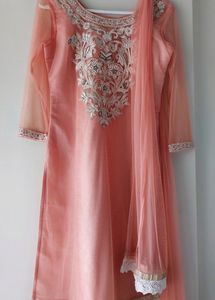 Elegant Peach/coral Pink Kurta Set