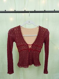 Burgundy Lace V-Neck Top