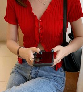 RED RIB-KNIT CROP TOP♥️