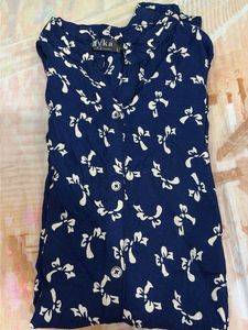Navy Blue Kurta with Bow Print