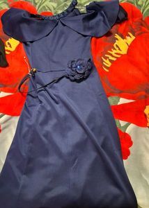 Elegant Navy Blue Off-Shoulder Dress