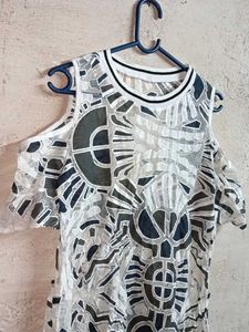 Stylish Cold Shoulder Top Sheer Multicolour
