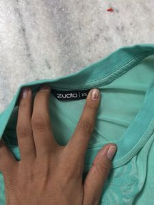 Sheer Green Crop Top with Embroidery