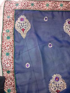Blue Embroidery Work Saree
