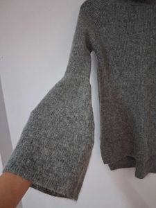 Grey Turtleneck Bell Sleeve Sweater