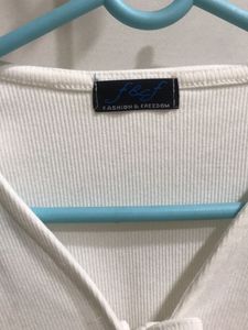 Korean Style White Bow Tying Slit Top