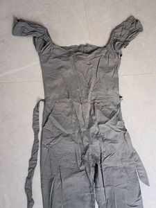 Chic Grey Off-Shoulder Tie-Waist Jumpsuit
