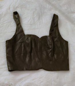 Brown Faux Leather Crop Top