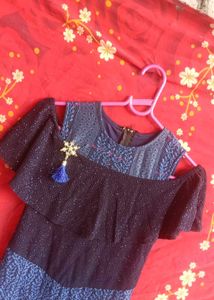 Sparkly Blue Cold Shoulder Maxi Dress
