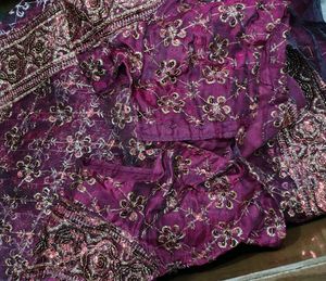 Maroon Embroidered Net Saree