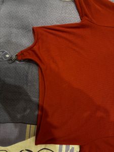 Red Ribbed Long Sleeve Crop Top