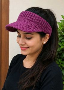 Handmade Purple Crochet Visor Hat