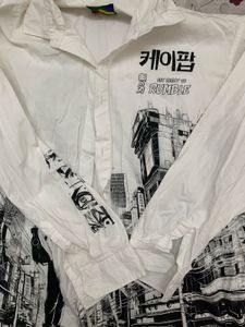 Anime Graphic Print Oversized Button-Up Shirt
