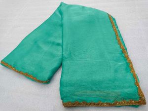 Elegant Teal Saree with Golden Border