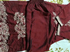 Maroon Embroidered Kurta Set