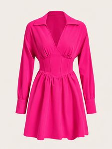 Vibrant Pink Collared Midi Dress