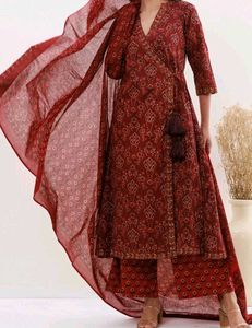 Maroon Red Angrakha Anarkali Kurta Set