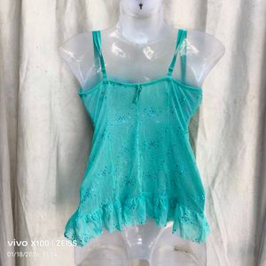 Sparkly Ruched Turquoise Top