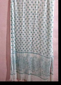 White Dupatta with Blue Floral Print
