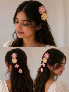 Handmade Crochet Flower Hair Clips 6 ct