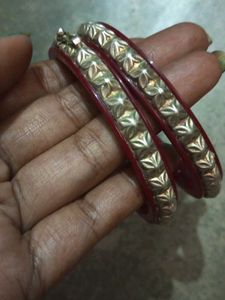 Maroon Bangles with Silver Accents