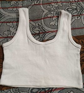 White Ribbed Cropped Tank Top