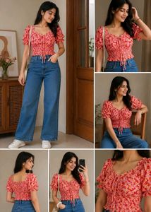 Chic Floral Print Smocked Top