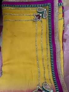 Double Color saree Yellow N Pink